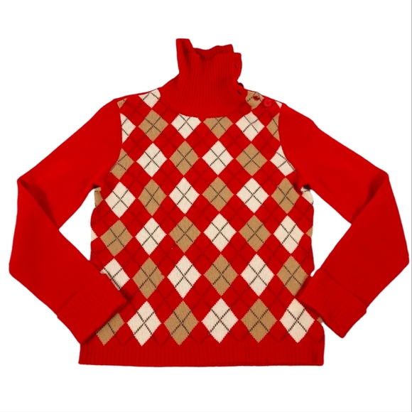 Tommy Hilfiger 100% Red Lambswool Argyle Sweater - Picture 4 of 11